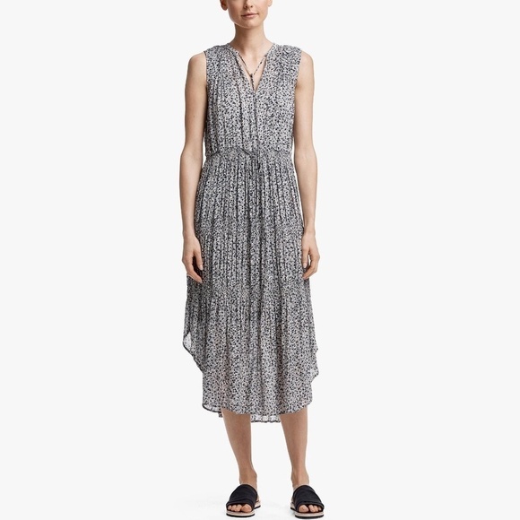 James Perse Floral Pleated Midi Dress In Pearl 0 - Picture 1 of 12